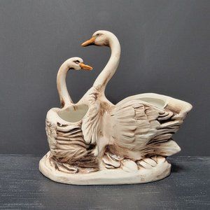 Clearance Sale Vintage Capodimonte Italian Porcelain Swan Planter with Flowers